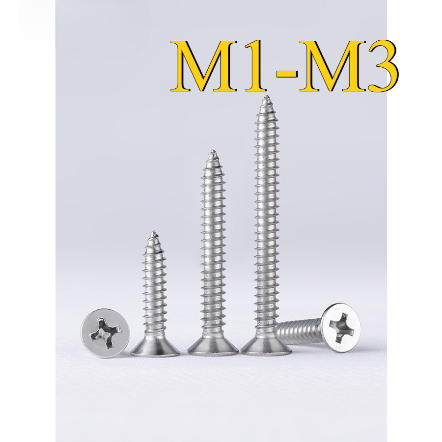 น็อต สกรู หัวเตเปอร์ แฉก F+ สแตนเลส 304 เกลียวปล่อย  / Flat Head Phillip Tapping Screw SUS304 M1/M1.