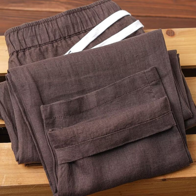 EERSHENSHI กางเกงขายาวข้อเท้าผ้าลินินผู้ชายหลวมสบายๆเทรนด์แฟชั่นที่เข้าชุดกัน