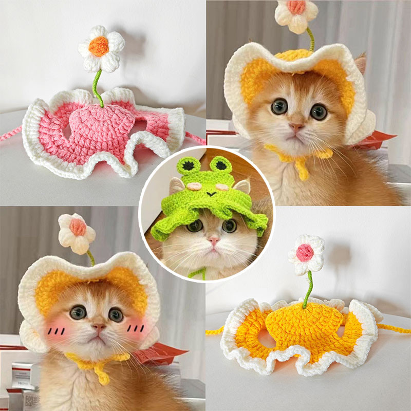 หมวกสัตว์เลี้ยง หมวกแมว หมา การ์ตูน น่ารัก การออกแบบดอกไม้ เครื่องแต่งกายสัตว์เลี้ยง