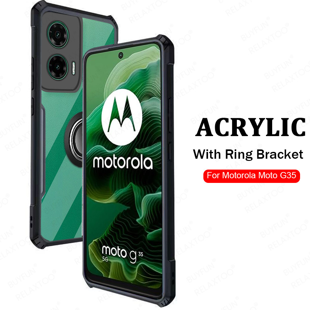 ​สําหรับ Motorola Moto G35 เคสโทรศัพท์อะคริลิคใสกันกระแทกแหวน Moto G05 G15 Power 4G G55 G75 G85 5G
