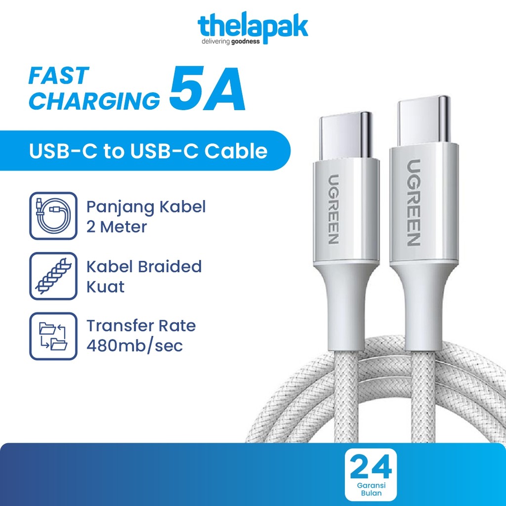 UGREEN Type C ถึง Type C ชาร์จเร็ว 100W สายชาร์จข้อมูลแบบถักไนลอน