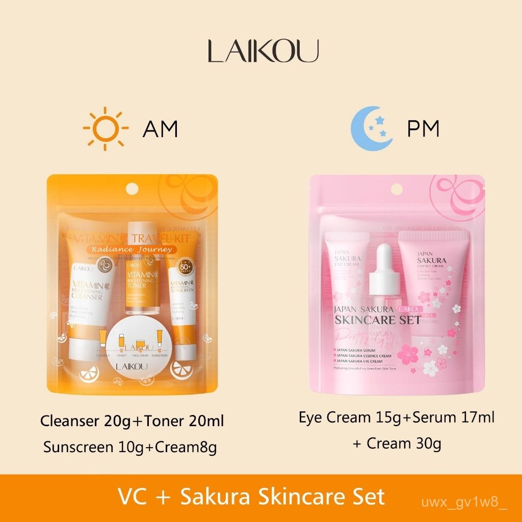 【Day and Night】LAIKOU Day and Night Skincare Set Sakura VC Snail Brightening Moisturing Comprehensiv