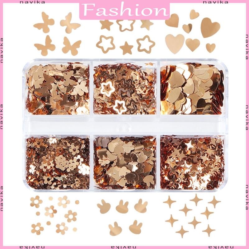 NAV เล็บหัวใจ Glitter Spark ผสม Star Bunny Hollow Star Shaped Confetti Glitter วาเลนไทน์เล็บ Sequins