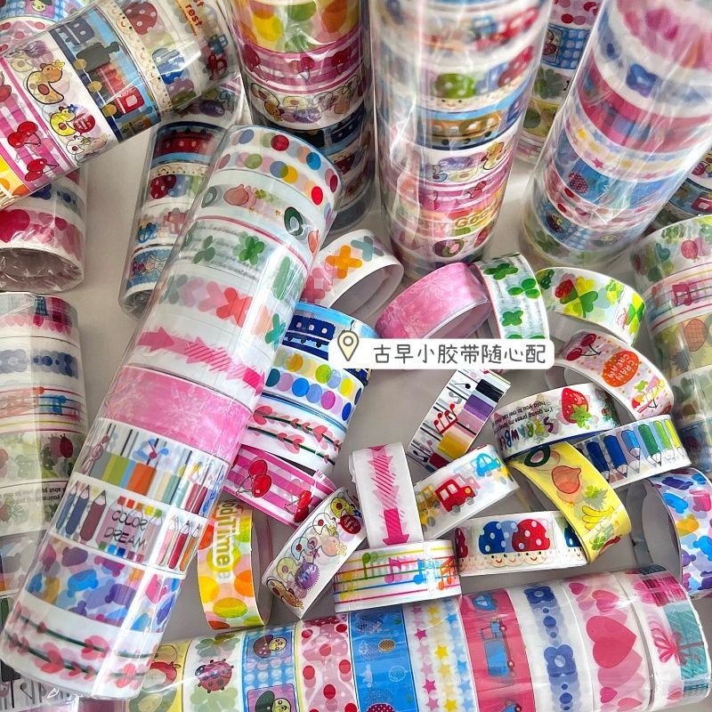 เทปกาวญี่ปุ่น สมุดบัญชีมือ คอลลาจ โน้ตคีย์บอร์ด ลูกศรลายเห็ด เทป