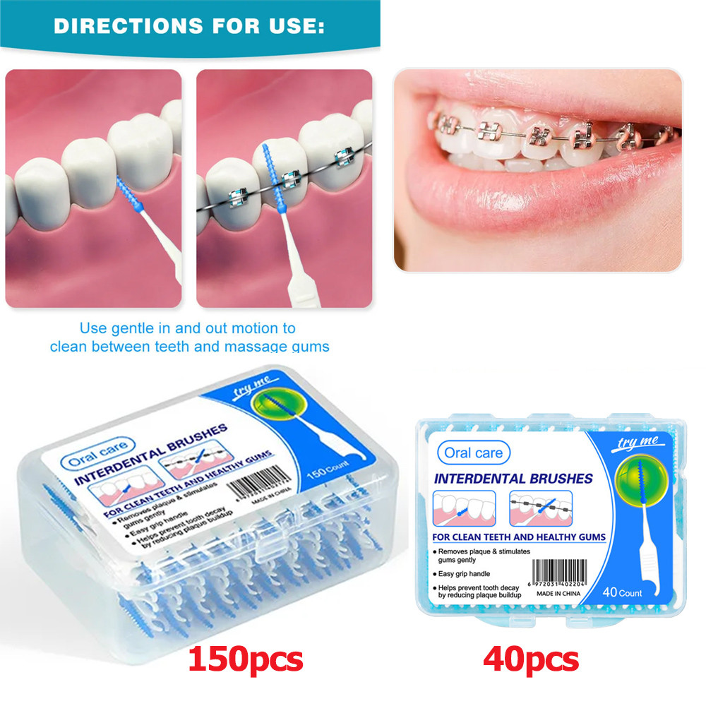 150/40ชิ้นซิลิโคน ฟันปลอม แปรงทําความสะอาดฟันไหมขัดฟันไม้จิ้มฟันทันตกรรมทันตกรรมแปรงระหว่างฟันน้ํา ไหมขัดฟัน