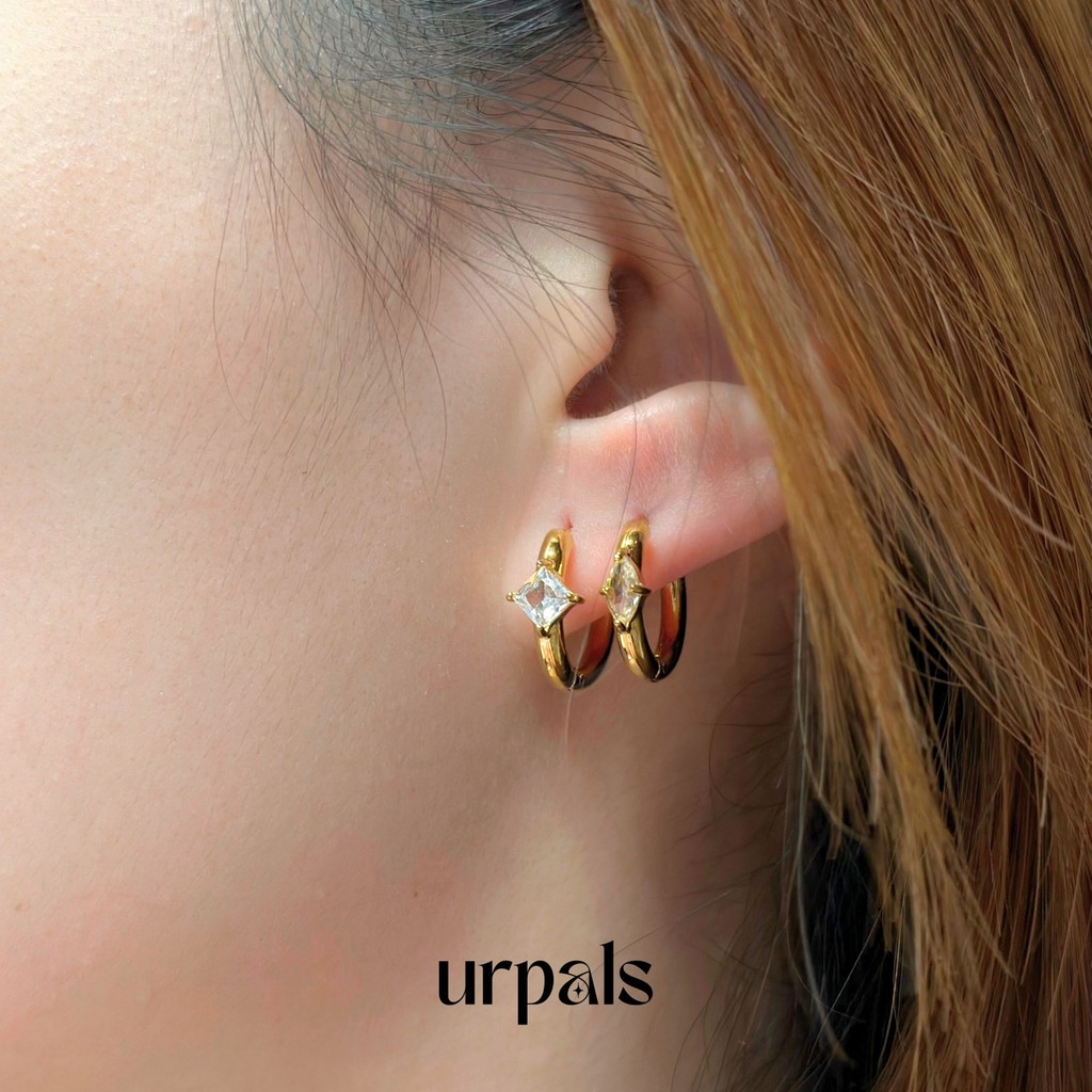URPALS ต่างหูเพชร ต่างหูชุบทอง 18K ฝังเพชร CZ เกรดพรีเมี่ยม ดีไซน์เก๋ แพ้ง่ายใส่ได้