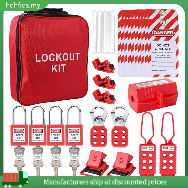[in ]Lockout Tagout Kit, Electric -Kit with Circuit Breaker Lockout, Lockout Hasps, Lock Out Tags Mu