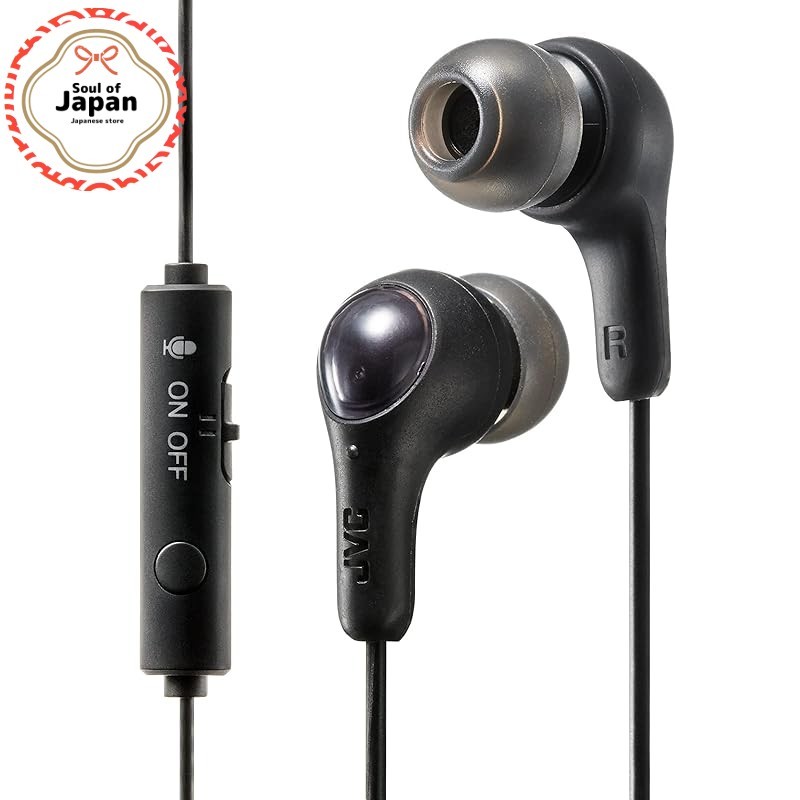 JVC Kenwood JVC HA-FR9-B wired earphones with mic in black/white for telecommuting.