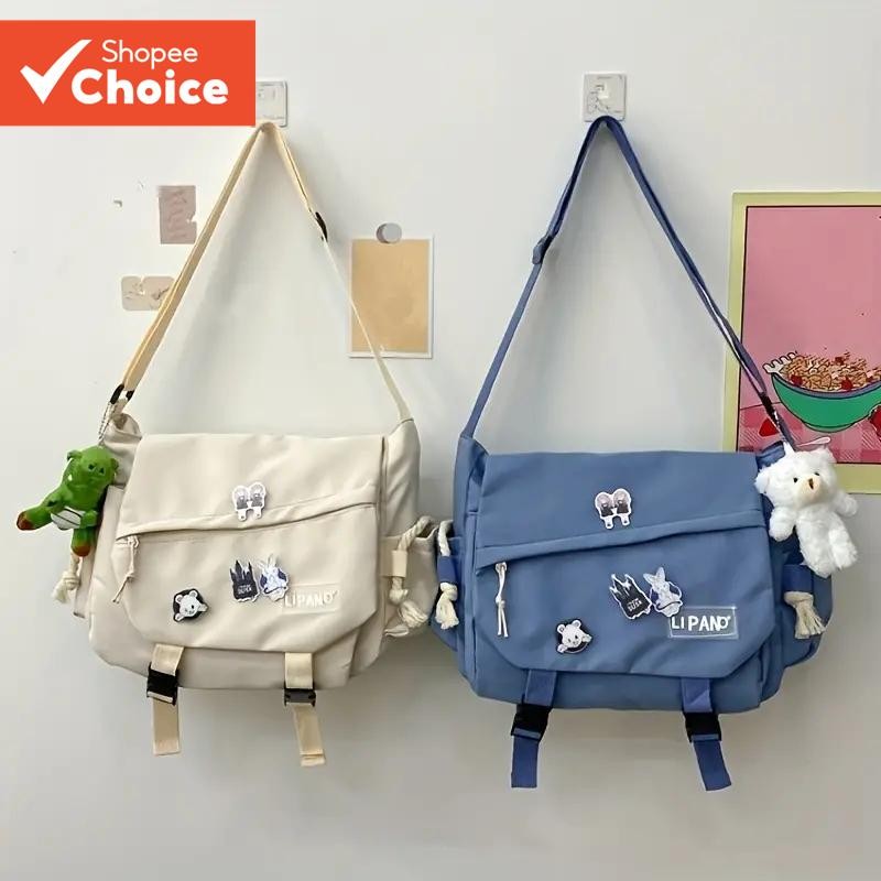 กระเป๋าสะพายไหล่ ผ้าไนล่อน ขนาดใหญ่ จุของได้เยอะ แฟชั่นฮาราจูกุ สไตล์เกาหลี และญี่ปุ่น สําหรับนักเรียน