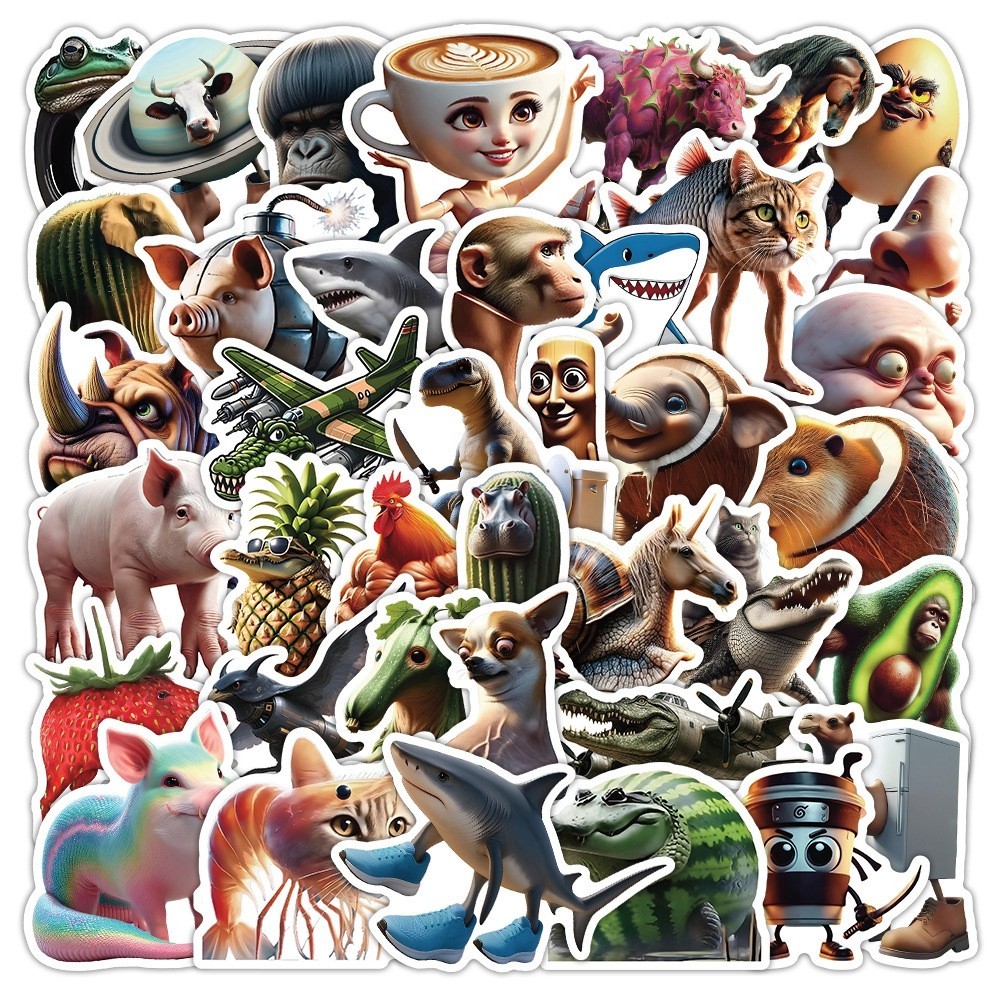 50/100 ชิ้นบทคัดย่อสติกเกอร์สัตว์ Tung Sahur อิตาเลี่ยน Brainrot สัตว์การ์ตูน Decal DIY กระเป๋าเดินทางโทรศัพท์ถ้วยกีตาร์ Decal คลาสสิกภูเขาและ Seas สติกเกอร์