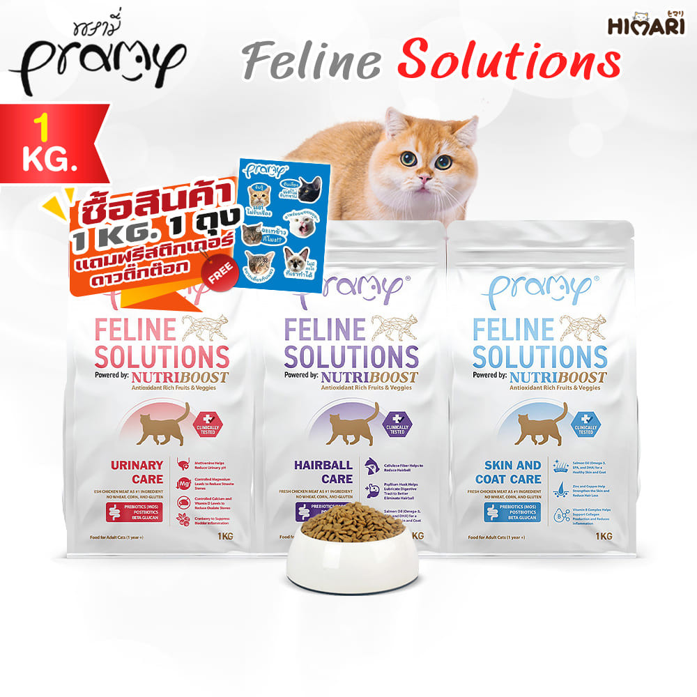 อาหารแมว Pramy Feline Solutions อาหารแมวสูตรเฉพาะทาง พัฒนาโดยสัตวแพทย์ ขนาด 1KG