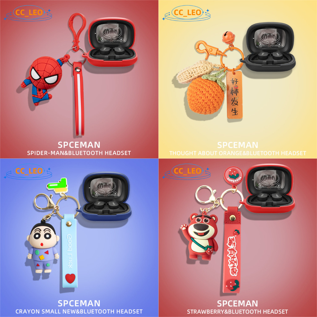 For Cleer ARC 5 Case Cartoon Strawberry Bear Cute Snoopy Doraemon Keychain Pendant Silicone Soft Cas
