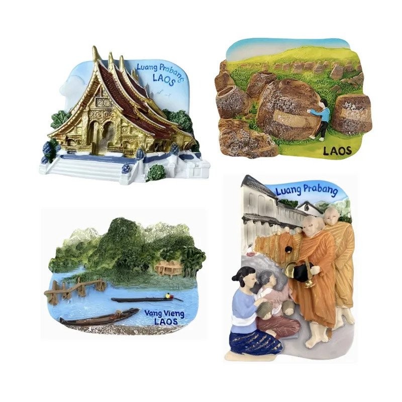 แม่เหล็กติดตู้เย็น 3D ศุลกากรและวัฒนธรรมลาวของที่ระลึกการท่องเที่ยวตกแต่งของขวัญงานฝีมือ