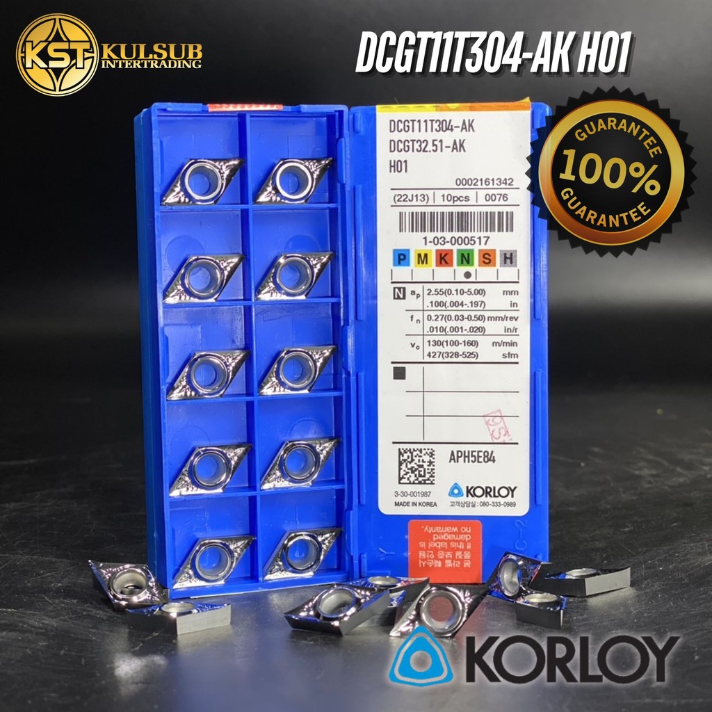 korloy เม็ดมีดInsert DCGT11T304-AK H01 เม็ดมีด DCGT11T308-AK H01 เม็ดมีดกลึงอลูมิเนียม แท้100%