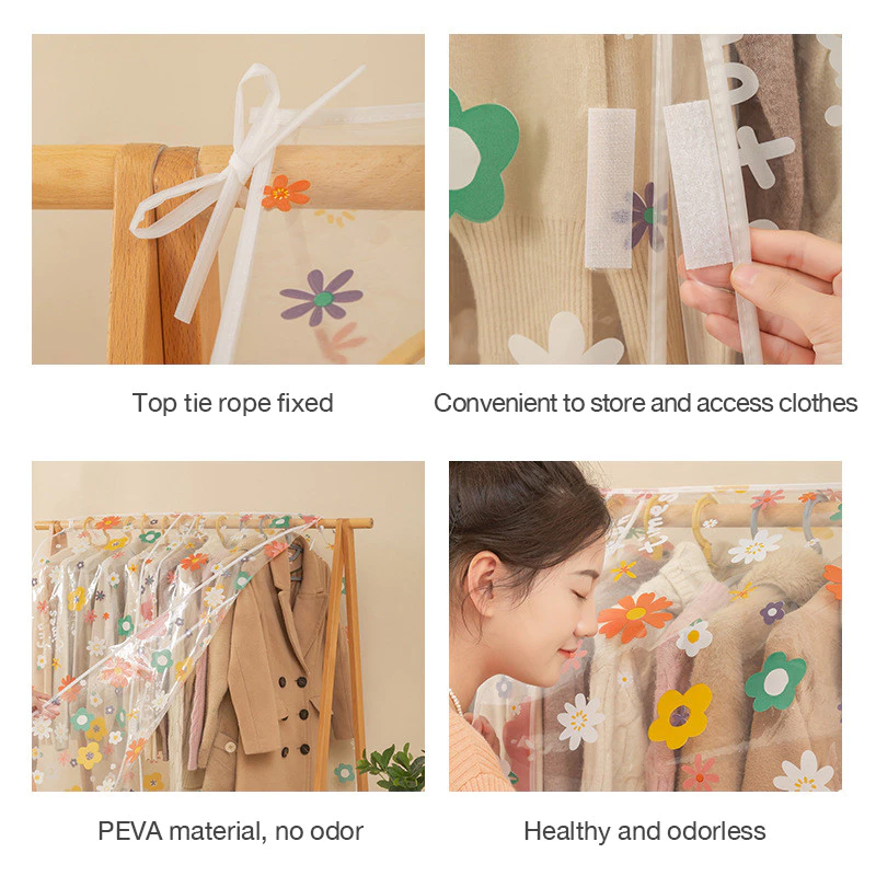 1PCS ผ้าคลุมราวกันฝุ่น แบบใส ลายดอกไม้ กันน้ำ ถุงคลุมเสื้อผ้า ทำความสะอาดง่าย มีหลายขนาดให้เลือก thumbnail 9