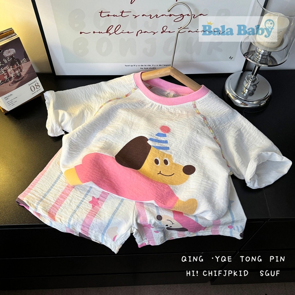เสื้อผ้าเด็ก ชุดลำลองเด็ก ชุดอยู่บ้านใส่สบาย เสื้อแขนสั้น+กางเกงขาสั้น SIZE80-120CM DXT68 - รูปที่ 4