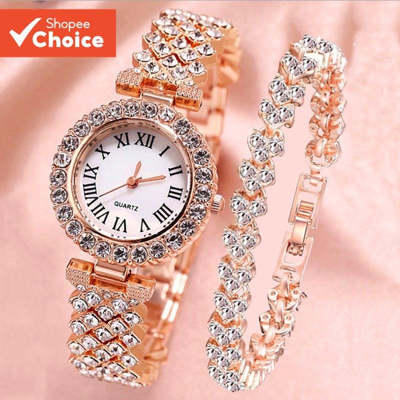 Elegant Women นาฬิกาs, เลขโรมันหน้าปัดพร้อม Cubic Zirconia, สร้อยข้อมือสแตนเลส, การเคลื่อนไหวควอตซ์,