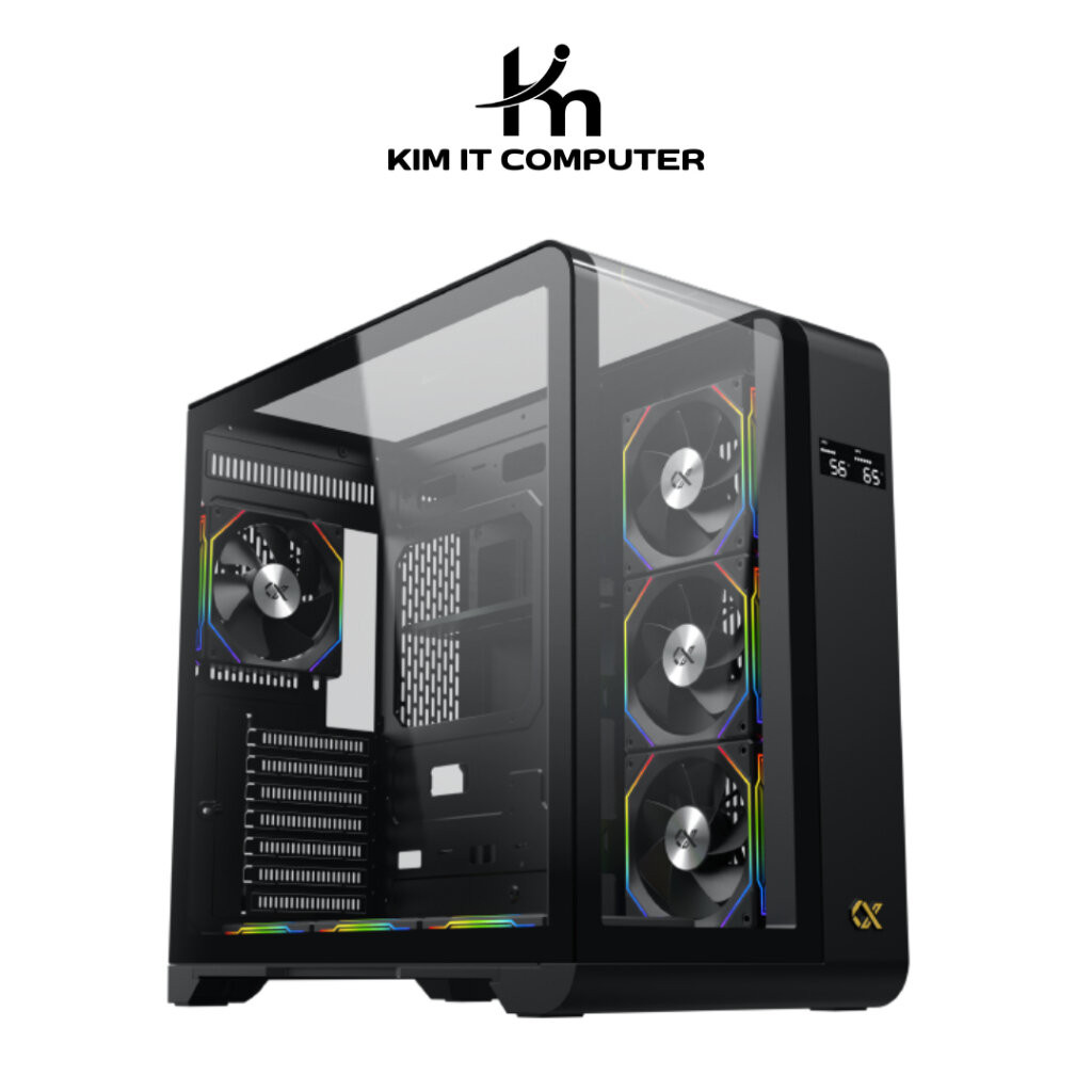 XIGMATEK PANO S Black With CPU&GPU Temp LCD (แถมพัดลม ARGB x 7 ตัว) Curved Tempered Glass Mid-Tower 
