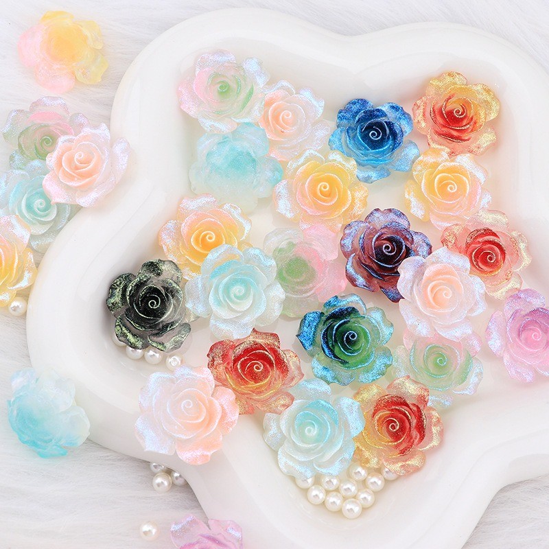 10pcsset ชุบ Night เรืองแสง Camellia ดอกไม้เรซิ่น Flatbacks โฮมเมดเคสโทรศัพท์ตกแต่งสําหรับคลิปผมทําวัสดุ