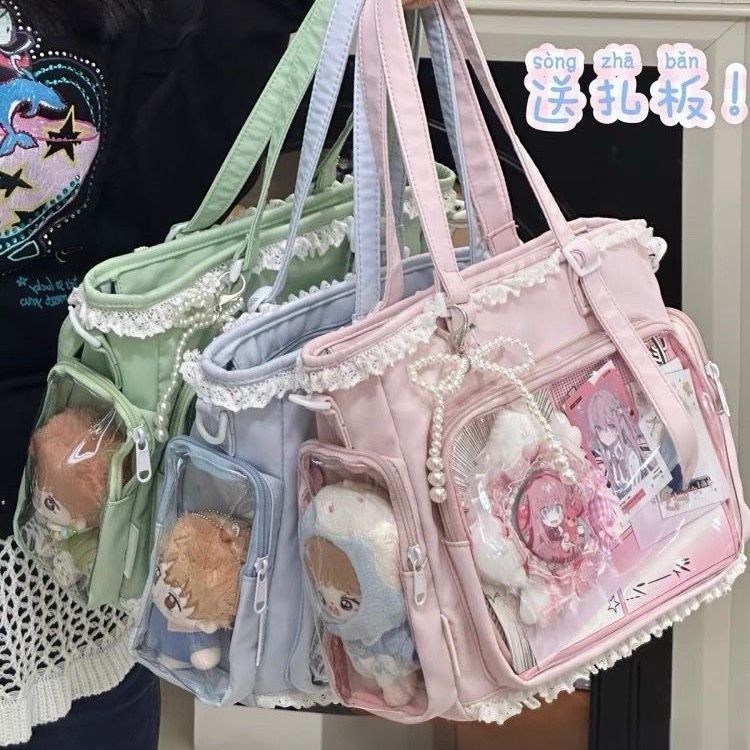 ลูกไม้ญี่ปุ่นใสบาร์ Chirp กระเป๋าสองมิติสาวนุ่มไหล่เดียว Messenger กระเป๋านักเรียนหญิง Class Commuter Tote กระเป๋า
