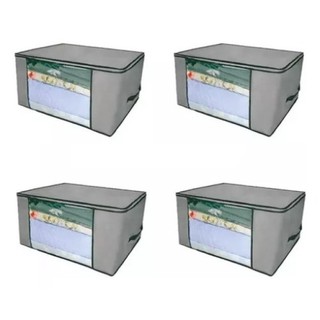 Kit 4 Organizadores Multiuso Com Zíper Cinza 60x45x30cm - Envio 24Hrs!