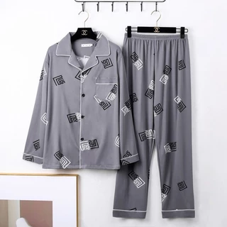 HillsayN ชุดนอนผู้ชายผ้าฝ้ายแขนยาวใหม่พลัสไซส์ High-End Home Wear