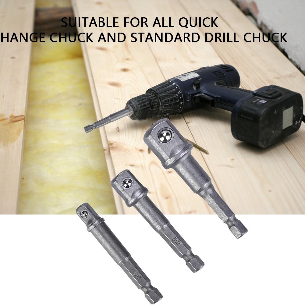 ซ็อกเก็ตไดร์เวอร์อะแดปเตอร์ 3PCS 1/4 hex Shank ถึง 3/8 1/2 สว่านหัวสแควร์กับเหล็กโครเมี่ยม (สีดำ)