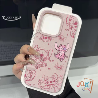 การ์ตูน Stitch คู่ สำหรับ IPhone 11 12 15 16 13 14 Pro Max XR XS X 7Plus 8Plus Max 16 7 8 15 Plus SE เคสโทรศัพท์สีชมพู