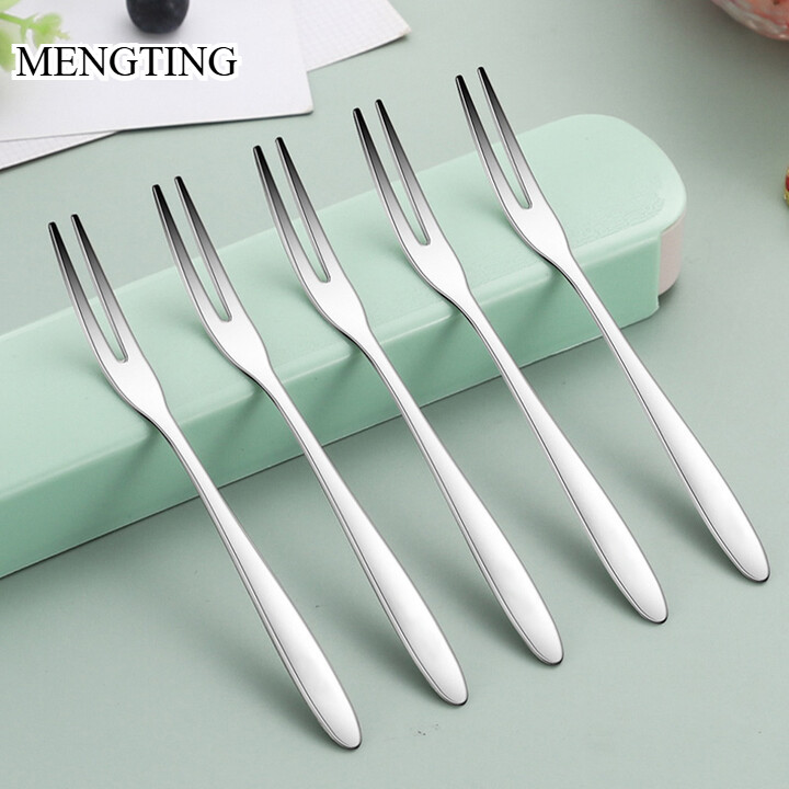 MENGTING  304 สแตนเลสส้อมเค้กส้อมผลไม้เลือกส้อมขนมครัวเรือนส้อมขนาดเล็ก 【5 ชิ้น】