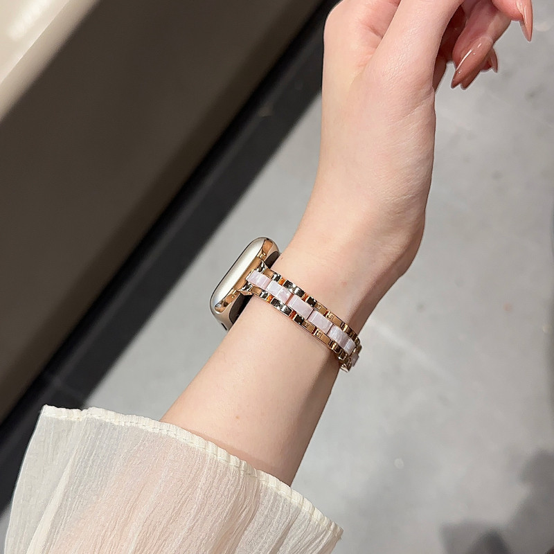 Slim Metal Resin Band สําหรับ Apple Watch Series 10 9 8 7 SE 6 5 4 สายรัดข้อมือผู้หญิงสําหรับ iWatch 40 มม.44 มม.45 มม.41 มม.38 มม.42 มม.46 มม.Ultra2 49 มม. - รูปที่ 3