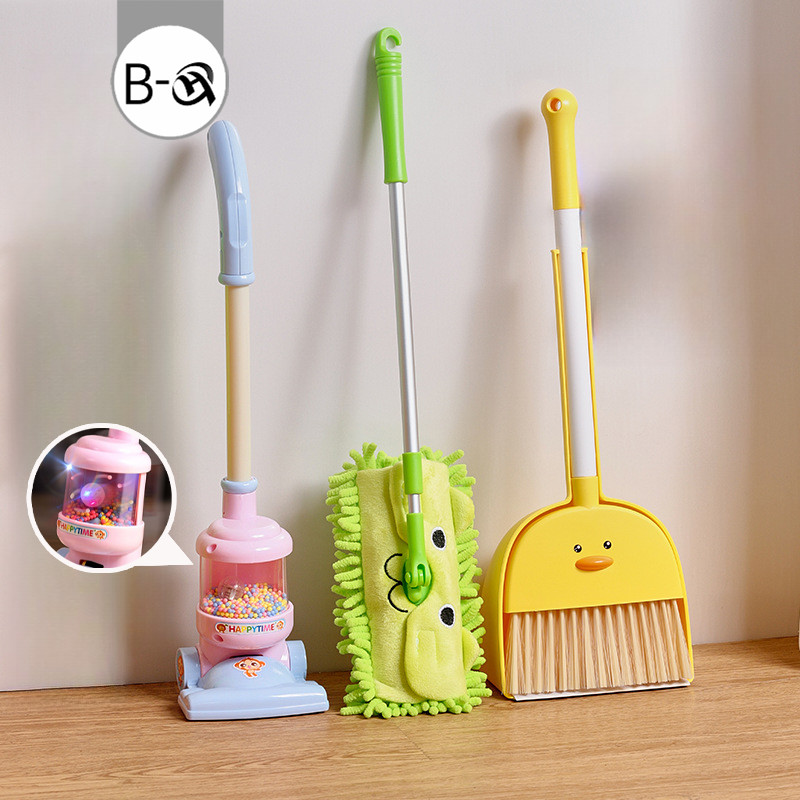 BHQ ของเล่นทำความสะอาดแกล้งเด็ก ไม้กวาดเด็ก เครื่องดูดฝุ่นจำลอง ด้วยแสง