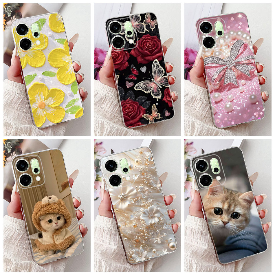 สําหรับ OPPO Reno14 / Reno14 Pro 5G 2025 Elegant Floral Cat จิตรกรรมกรณี Reno 14 14Pro ซิลิโคนนุ่ม TPU เคสโทรศัพท์