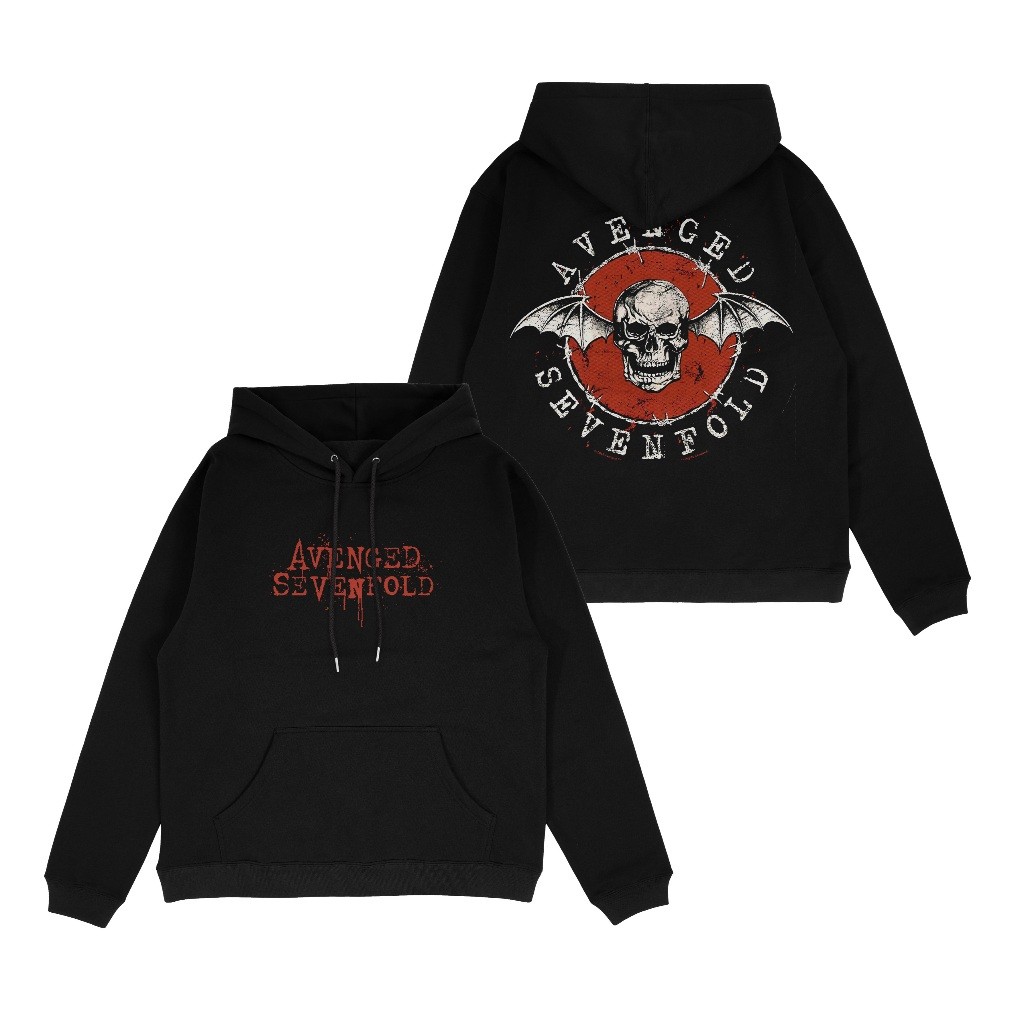 HITAM MERAH Distro Black Jumper Hoodie Metal Band Avenged Sevenfold Logo Red A7X Fleece Thick 300gsm