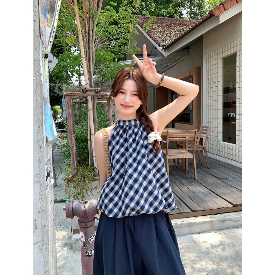 เสื้อกั๊กลายดอกไม้แขนกุดลายสก๊อตตัดกันคลาสสิก 2025