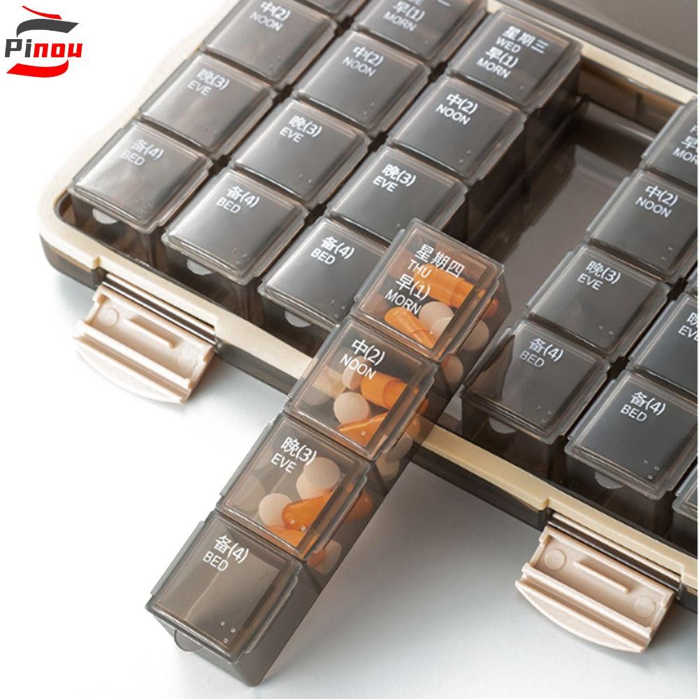 PINOU กล่องยาแบบพกพา, 21/28 กริดความชื้นเม็ด, Dispenser ปิดผนึกกันฝุ่นความจุสูง Pill Organizer Travel