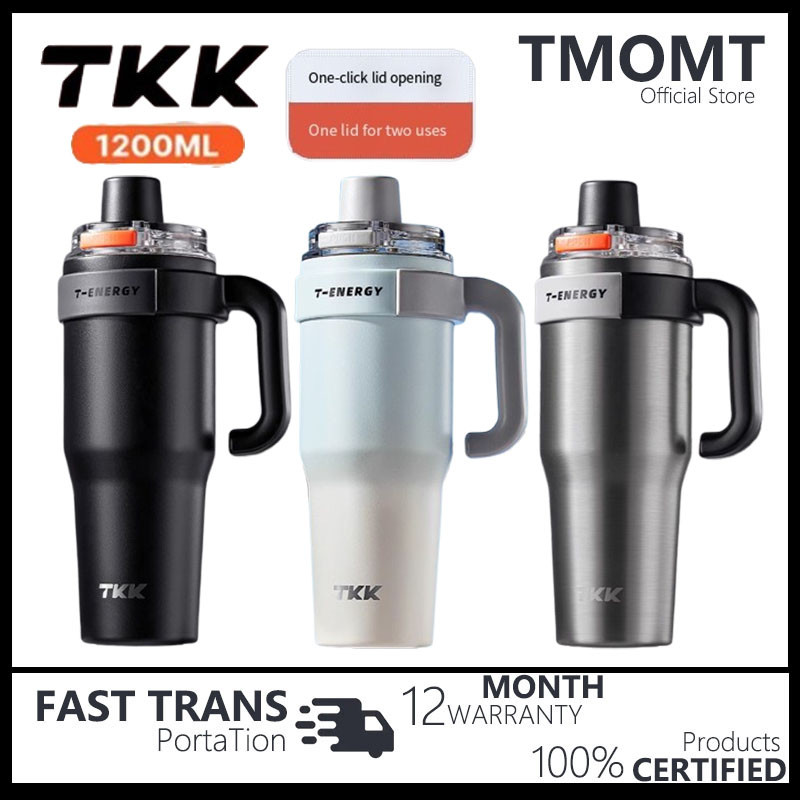 TKK แก้วเก็บความเย็น 1200ml พร้อมหลอดดูด แก้วกาแฟเคลือบเซรามิก กระติกน้ำแบบมีหูจับ สแตนเลส 316