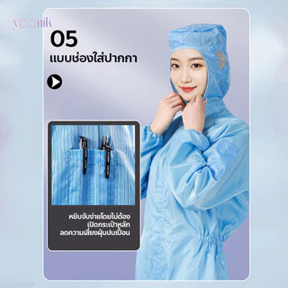 ชุดป้องกันไฟฟ้าสถิตย์ ชุดหมี / ชุดคลีนรูม/ ชุดกันฝุ่น / ใช้ซ้ำได้ ระบายอากาศได้ดี สำหรับห้องคลีนรูม