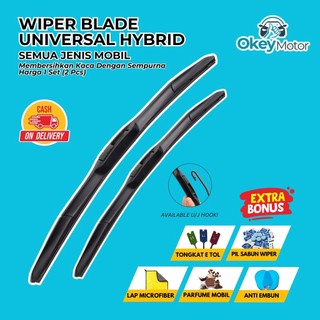 Wiper Mobil Hybrid Blade Universal 1 Set Kiri dan Kanan Pembersih Kaca Depan Paket Bonus 5 Item