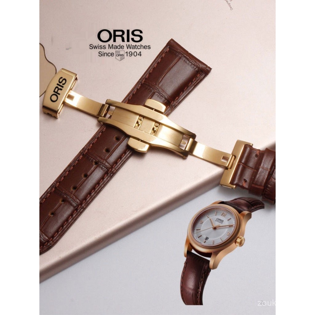 สายรัดนาฬิกา Oris หนังแท้แท้สำหรับผู้ชายและผู้หญิง ซีรีส์การดำน้ำและบิน สายรัดนาฬิกาหนังวัว ตัวล็อคแ