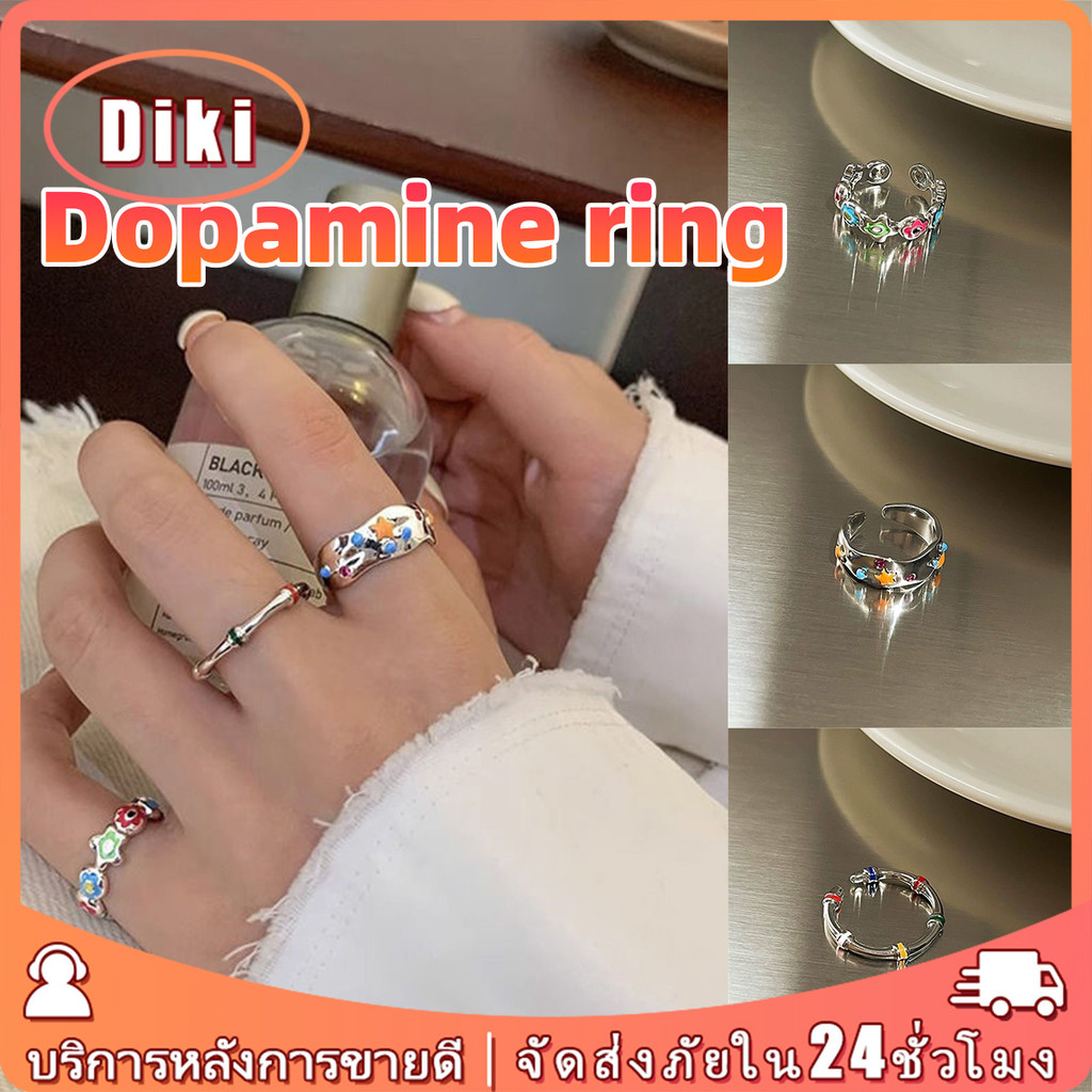 3ชิ้น แหวนโลหะผสมลายดอกไม้ ลายกาว สไตล์เกาหลี ปรับขนาดได้สบาย แฟชั่นสำหรับผู้หญิง