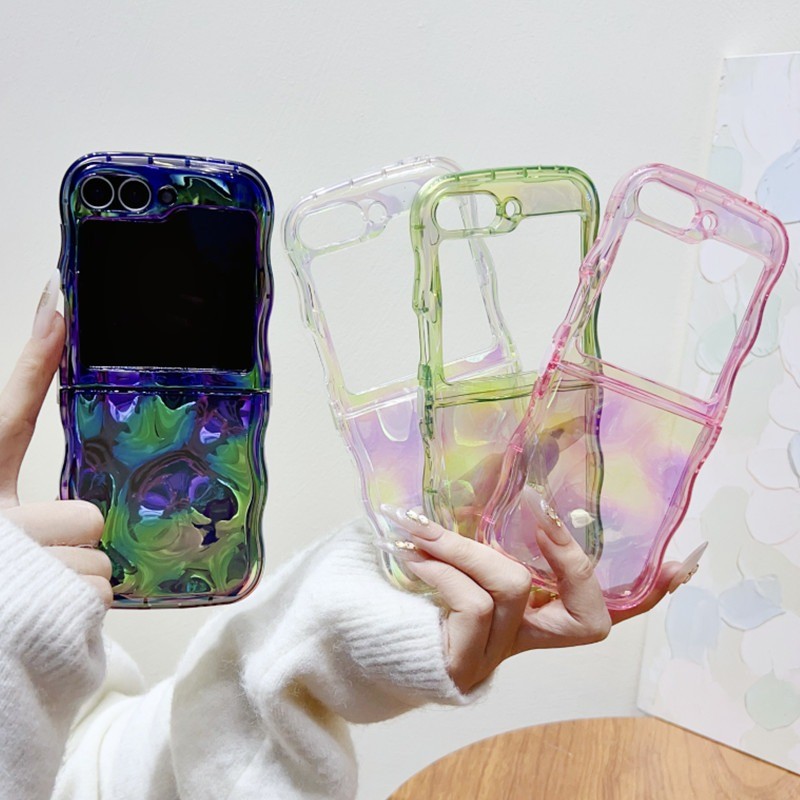 เลเซอร์โปร่งแสงเรขาคณิต Meteorite เคสซิลิโคนอ่อนนุ่ม Samsung Galaxy Z Flip 6 Flip 5 Flip 7 กรอบคลื่น