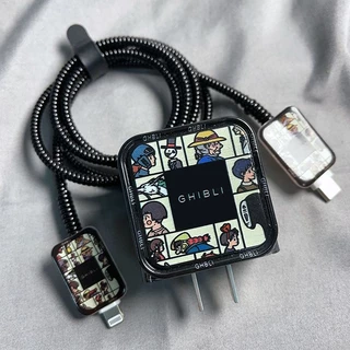 4 in 1/น่ารักอะนิเมะ (Hayao Miyazaki) DIY 18w/20w ชุดตัวป้องกันเครื่องชาร์จสายเคเบิลเข้ากันได้สําหรับ iPhone11 12 13 14 15 16pro max