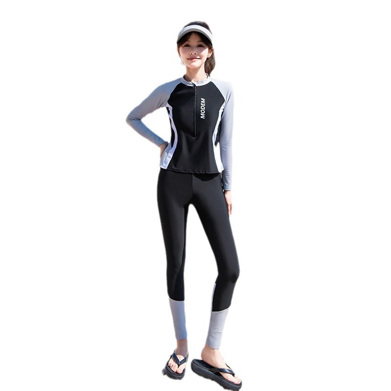 ชุดว่ายน้ำผู้หญิงสองชิ้น ไซส์ใหญ่ แขนยาวและกระโปรงยาว สไตล์อนุรักษ์นิยม เพื่อความสบายตา - รูปที่ 3