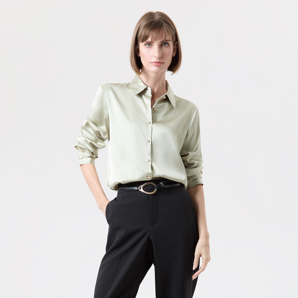 ESPADA เสื้อเชิ้ตแขนยาว ผู้หญิง สีเขียว | Long Sleeve Shirt | 01083