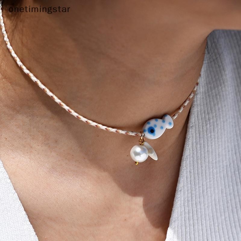 Onetimingstar สีสัน Bohemian เซรามิคสร้อยคอจี้ปลาสําหรับผู้หญิงปรับเชือกหลากสี Choker, เหมาะสําหรับว