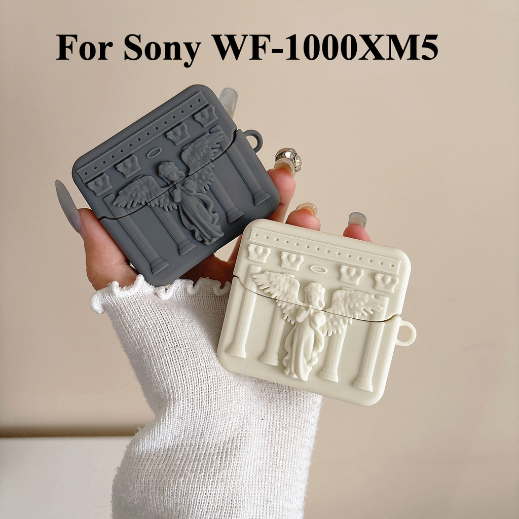 น่ารักการ์ตูนสีขาวสีดํา angel Soft Anti-shock สําหรับ Sony WF-1000XM5 ซิลิโคนป้องกันหูฟังปลอก Sony W