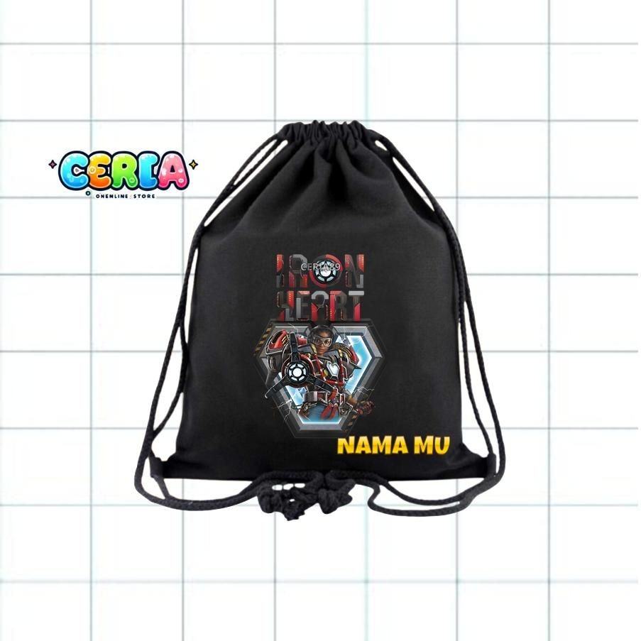 กระเป๋าสะพายโรงเรียนเด็กอนุบาล ประถม เด็กผู้หญิง เด็กชาย ซุปเปอร์ฮีโร่ Iron Heart Motif กระเป๋าหูรูด