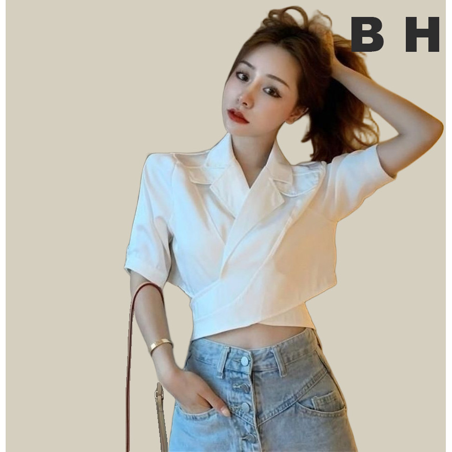 เสื้อครอปท็อป แขนสั้น สายคล้องคอ แฟชั่นฤดูร้อน สําหรับผู้หญิง