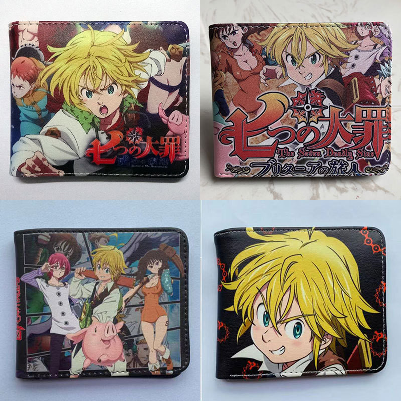 3KUX อะนิเมะ Seven Deadly Sins กระเป๋าสตางค์ Seven Deadly Sins นักเรียนกระเป๋าใส่เหรียญสั้นของขวัญวั
