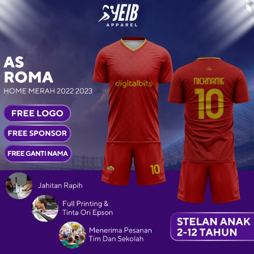 MERAH KIDS FOOTBALL JERSEY AR0M4 บ้านสีแดง 2022 2023 SERIE คุณภาพระดับพรีเมียม CUSTOM NAME FOOTBALL 